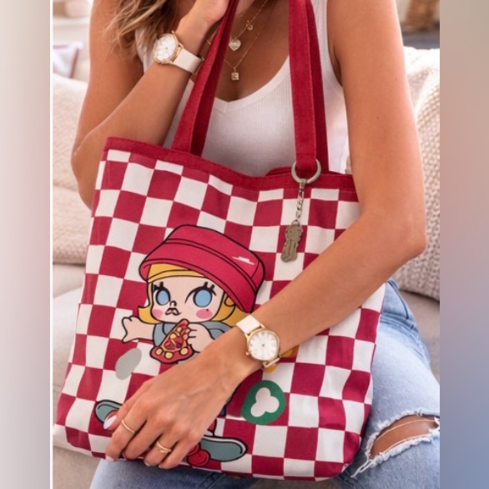 Pop Mart Molly Red Checkered Tote Bag